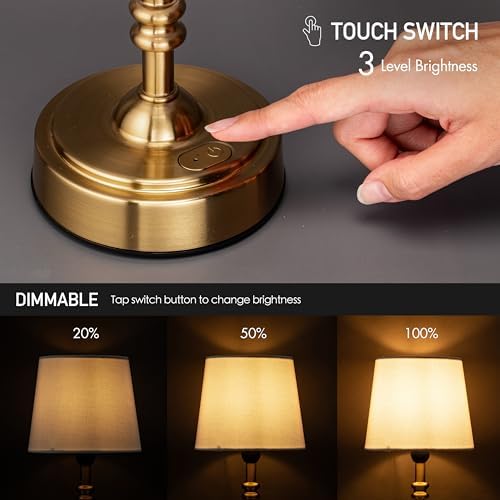 O’Bright Seraph mini – Cordless LED Table Lamp with Dimmer, Built-in Rechargeable Battery, 3-Level Brightness, Patio Table Lamp, Bedside Night Lamp, Ambient Light for Restaurant, Antique Brass - Image 4