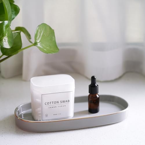 10x5 Bathroom Vanity Tray, Oval Ceramic Decorative Perfume Candle Tray for Bathroom/Kitchen Counter, Grey - Image 4