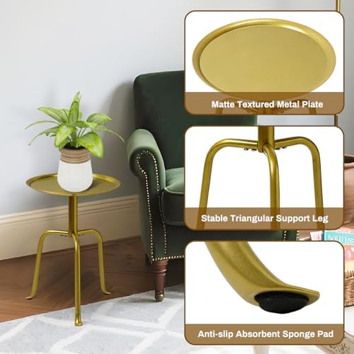 Plant Stand Indoor Outdoor, 11'' Round Gold Corner Single Plant Table, 3-Leg Small Metal Plant Holders Flower Pot Stand, Modern Corner Round Small Side End Table with Raised Design - Image 5