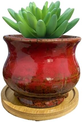 Cute 3.94 Inch Ceramic Home Garden Decoration Succulent Cactus Flower Pots Container -Plant Not Included，Red by SJBAG