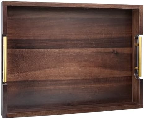Joy&Grace Acacia Wood Ottoman Tray with Handles 17" x 13" by JoyGrace