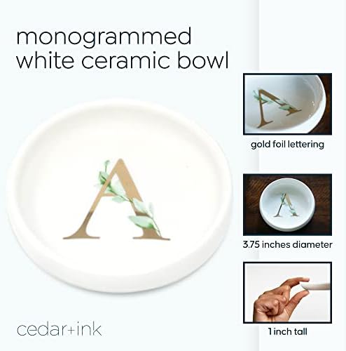 Trinket Tray Jewelry Dish with Monogrammed A in Gold Ring Holder - White Trinket Dish - Personalized Ring Dish or Jewelry Tray - Cedar & Ink (A) - Image 2