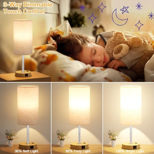 Dicoool 17.4" Bedside Lamp for Bedroom - Dimmable Touch, USB A+C, AC Outlet - Image 3