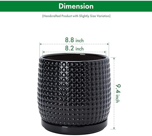D'vine Dev Beaded Ceramic Pot with Saucer, 8 in, Glossy Black, 27-C-Q-2 - Image 3