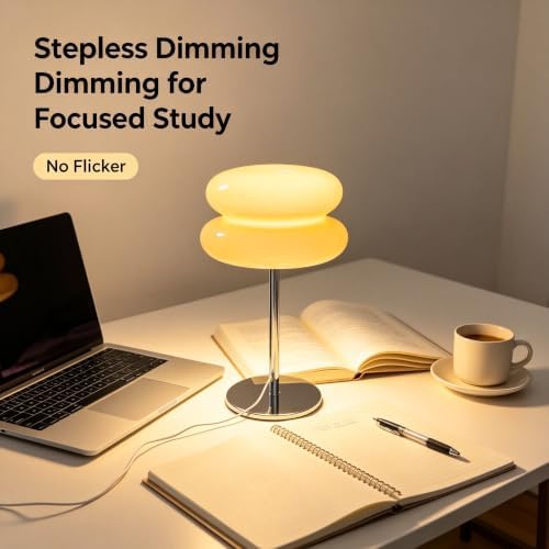 Mushroom lamp, Bedroom Medieval Modern Bedside Table lamp for Night Stands, Vintage dimmable Small Lamps, Cute Cool Desk Lamps Home Room Aesthetic Decor for Living Room(Cream‌) - Image 4