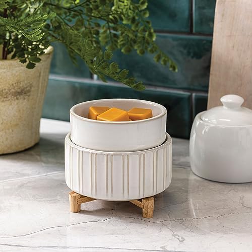 Candle Warmers ETC 2-in-1 Candle and Fragrance Warmer for Warming Scented Candles or Wax Melts and Tarts with to Freshen Room, Ceramic and Wood - Image 5