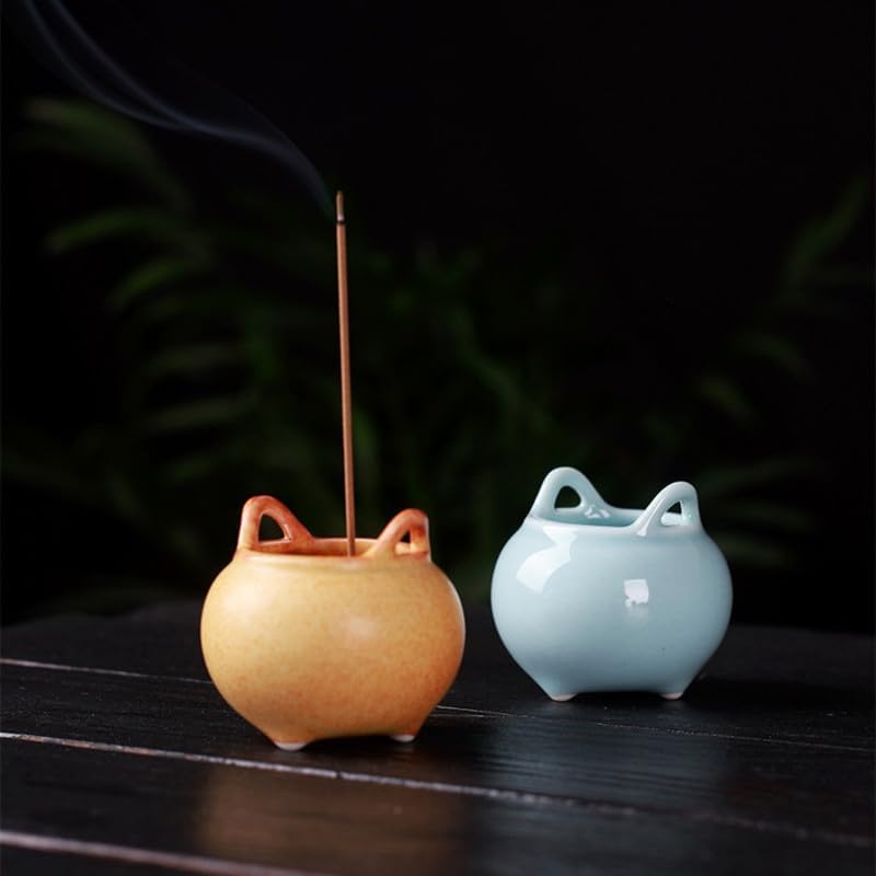 Incense Holder Modern Minimalist Circular Incense Stick Burner for Cones or Sticks for Yoga & Meditation, Enhance Atmosphere,Ceramic Ash Catcher Light Blue - Image 2
