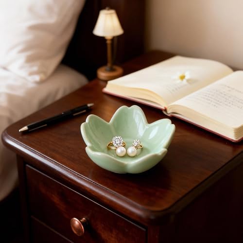 Sage Green Flower Ring Dish Ceramic Jewelry Tray Small Trinket Dish - Image 3