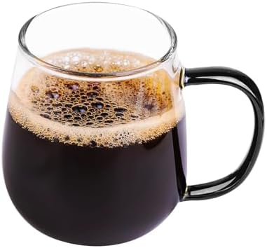Clear Borosilicate Glass Coffee Mug with Black Handle, 450ml/16oz, Ideal for Coffee, Tea, Beer, and Beverages – Durable, Gift-Ready Glass Mug by MAQQL