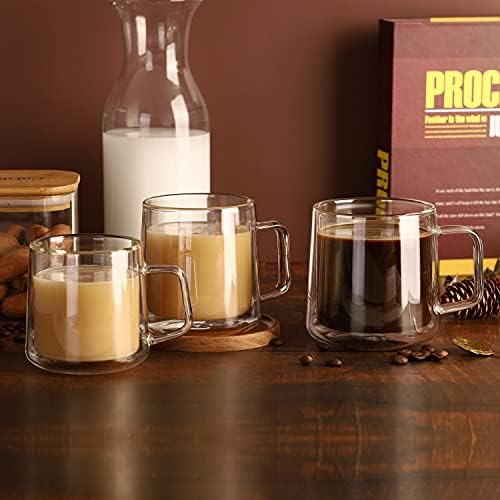 CNGLASS 12oz Glass Coffee Mugs,Double Wall Insulated Glass Cups with Handle,Clear Espresso Mugs for Latte,Cappuccino,Tea Bag,Set of 4 - Image 6