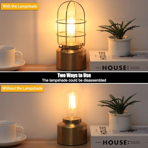 Haian Support Small Touch Gold Table Lamp for Small Spaces - 3 Way Dimmable Industrial Bedside Lamp - Steampunk Antique Nightstand Desk for Bedroom, Living Room (Bulb Included) - Image 3