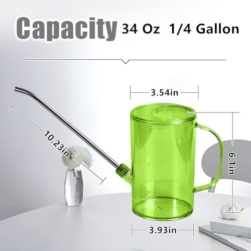 Plastic Watering Can - Small with Long Spout - 1/4 Gallon - 32 Oz - Green - Image 2