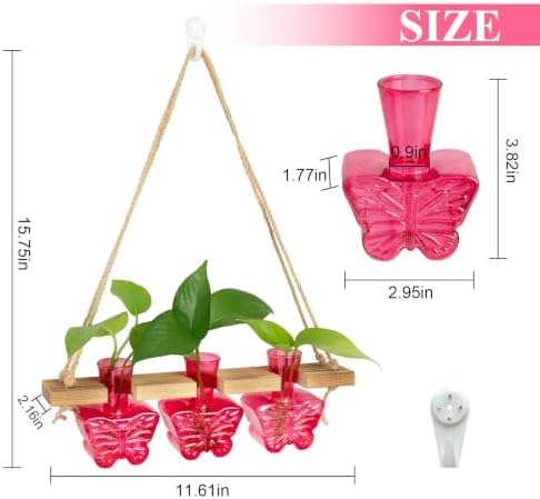 XXXFLOWER Plant Propagation Station Wall Hanging Butterfly Shaped Vase Pink - Image 2
