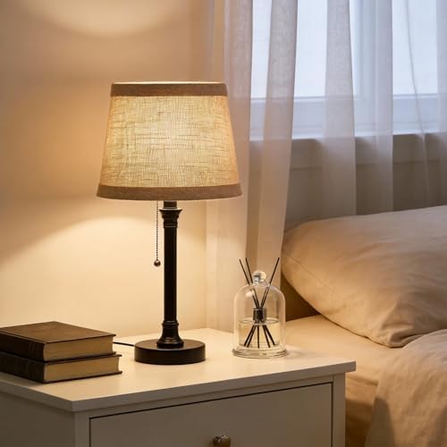 Oneach 19.5" Small Table Lamp for Bedroom, Rustic Black Lamp, USB A+C - Image 2