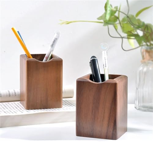 Wood Pen & Pencil Holder for Desk, 2 Pack – Brush Caddy (2 Pack Walnut Color) - Image 4
