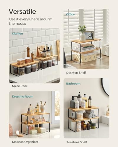 SONGMICS Cabinet Organizer Shelf, Set of 2 Spice Rack, Kitchen Storage - Image 3
