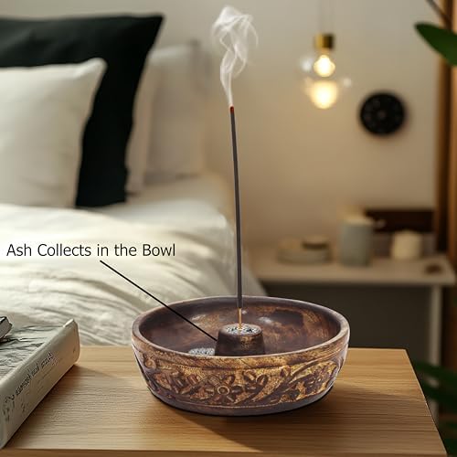 COTTON CRAFT Hand Carved Wood Incense Burner Holder - 2 Pack - Natural - Image 3