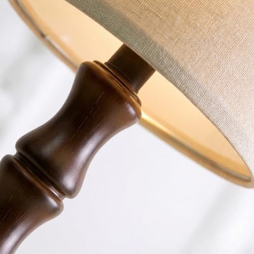 BOBOMOMO 20.5" Classic Table Lamps Set of 2, Farmhouse Nightstand Lamps with Dark Wood Grain Resin Base & Linen Shade, Small Bedside Lamps for Bedroom, Living Room, Home Office & Cozy Apartment Décor - Image 3