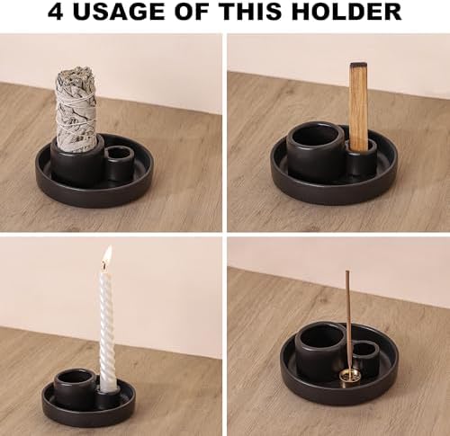 Ceramic Palo Santo and Sage Holder, Incense Holder for Palo Santo Sticks, Sage Burner Dish Stand with Ash Catcher, Modern Minimalist (Black) - Image 4