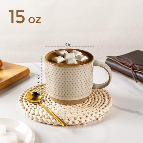 GBhome 15 OZ Stackable Coffee Mugs Set of 4, Ceramic Coffee Cups Set - Image 3