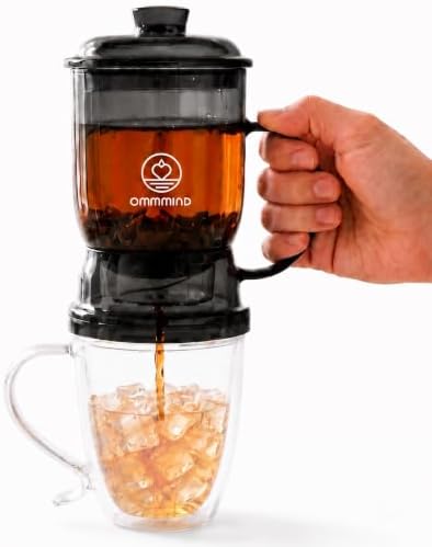 Glass Tea Infuser, Easy Drain for Loose Leaf, 15.2 oz, Black by OMMMIND