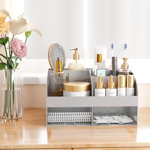 Makeup Organizer with Drawers, Cosmetic Storage for Dresser Vanity and Bathroom Countertop, Beauty Holder for Lipstick Brush, Skincare Organizer for Vanity, Cosmetic Display Case (Grey) - Image 5