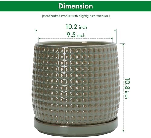 D'vine Dev Beaded Ceramic Pot with Saucer, 10 in, Olive, 27-C-P-0 - Image 3