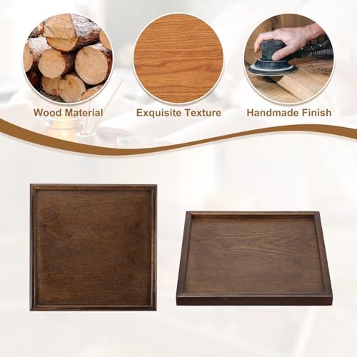 Wooden Serving Tray Square Wood Serving Tray Decorative Platter, 9.5x9.5 Inch Fit for Home Decor Kitchen Coffee Table Candle Holder, (Brown) - Image 4