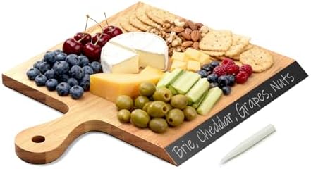 Acacia Wood Cutting Board with Handle, 2-in-1 Reversible Charcuterie Board & Chopping Board, Large 17"x13" Chalkboard Edge Serving Board for Meat & Cheese, Fruit and Nuts, Christmas Gift by Dofira