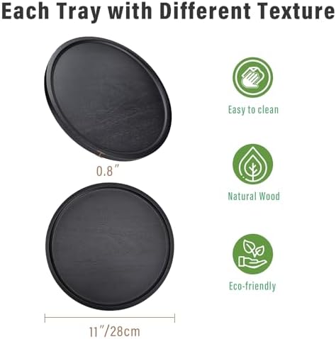 Round Wooden Serving Tray, 11 Inch Acacia Decorative Tray, Black - Image 2