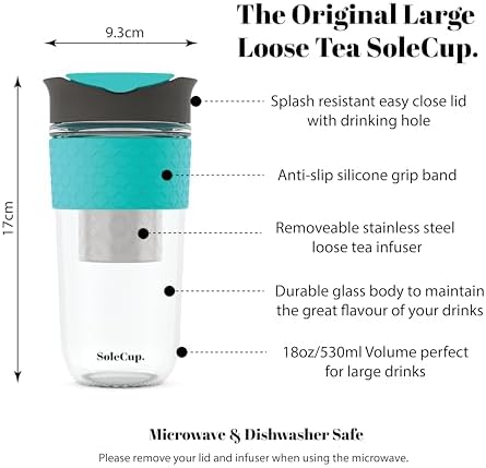 Large Travel Mug Loose Tea Infuser - Detachable Tea Strainer with Spill Proof Lid - 18oz/530ml BPA-Free Reusable Glass Travel Coffee Cup with Silicone Band (Gray and Blue, 18oz) - Image 2
