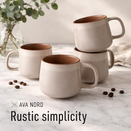 Ava Nord Stoneware Ceramic Coffee Mugs Set of 4 | 12 oz | Rose Sand - Image 7