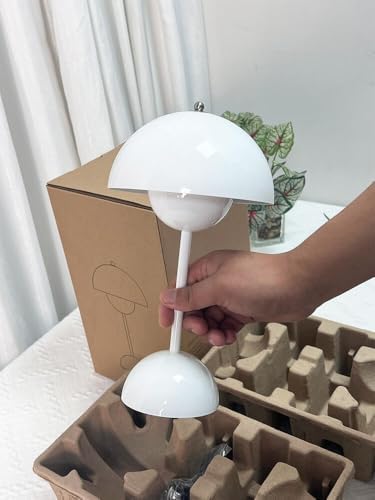 Flower Bud Lamp, Cordless Rechargeable Mushroom Table Lamp, Gloss White - Image 3