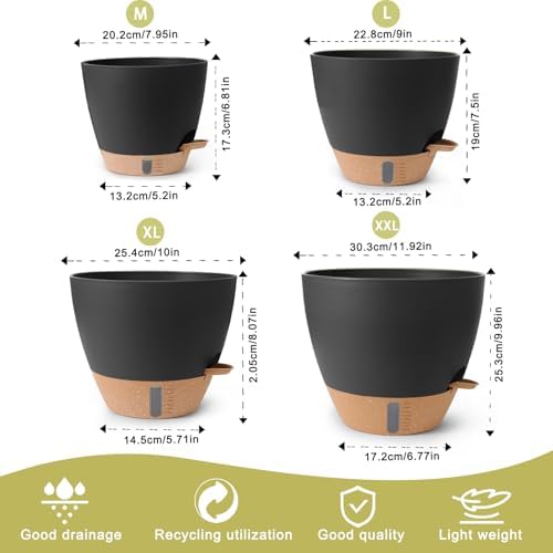 Self Watering Pots for Indoor Plants 12/10/9/8 Inch Plastic with Reservoir - Image 2