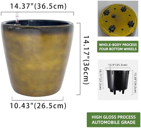 Dexceder 15x14 Self Watering Planter with Wheels (Yellow Brown Gradient) - Image 3