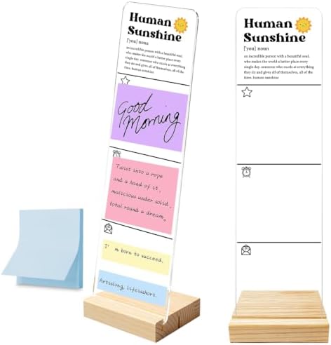 Monitor Memo Board with Removable Wooden Base Acrylic Portable Sticky Note Holder, Human Sunshine Acrylic Message Board Sign Office Desk Desk Set Sticky Notes 100 Sheets by HTBIG