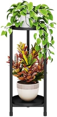 2 Tier Black Plant Stand Indoor Outdoor,30 Inch Tall Metal Flower by Atpddpey