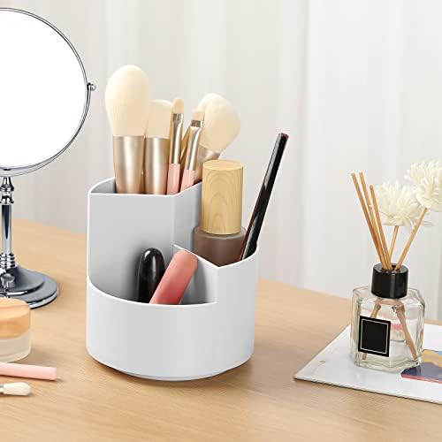 Desk Pencil Pen Holder, 3 Slots 360-Degree Spinning Organizers, Desktop Storage Stationery Supplies, Cute Cup Pot for Office, School, Art Supply, Kids - Gray - Image 6