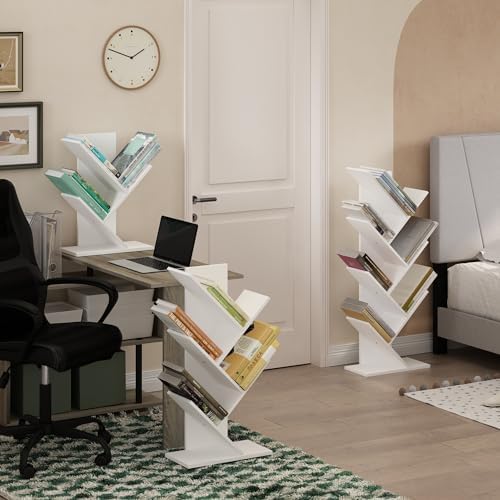 Furinno Tree Book Shelf, 3-Tier Bookshelf with Angled Open Shelf, Tree Bookcase for Room Decor, 8.4 x 15.7 x 21.3, for Organization and Storage, for Living Room, Bedroom, Home Office, White - Image 5