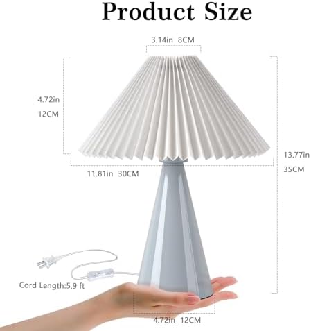 Ziqqeelam Light Blue Small Table Lamp, Cute Table Lamp, Pleated Table Lamp,Light Blue Bedroom Lamps for Nightstand, Small Scalloped Lamp Shade Table Lamps for Small Spaces for Bedroom,Living Room - Image 2