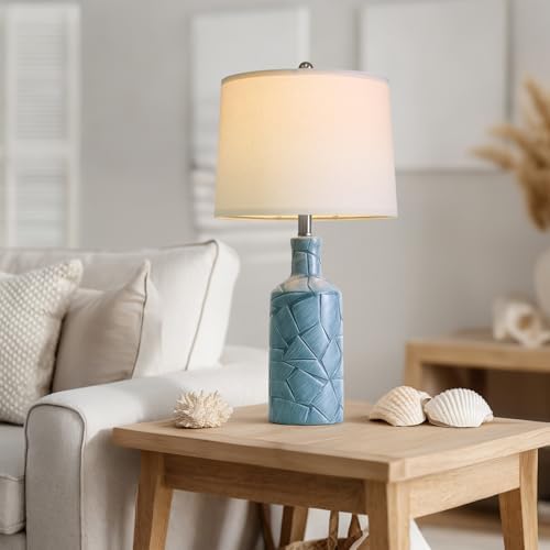 PoKat 26'' Farmhouse Ceramic Table Lamps Set of 2, Blue Bedside Lamps for Living Room, Nightstand Lamps for Bedroom Night Stands, Bedroom Lamps for Side Table End Table Hallway, Blue - Image 4