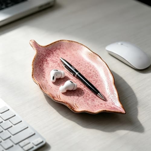 Ceramic Leaf Jewelry Dish,5.9in Jewelry Tray,Ring Holder Dish(Pink) - Image 5