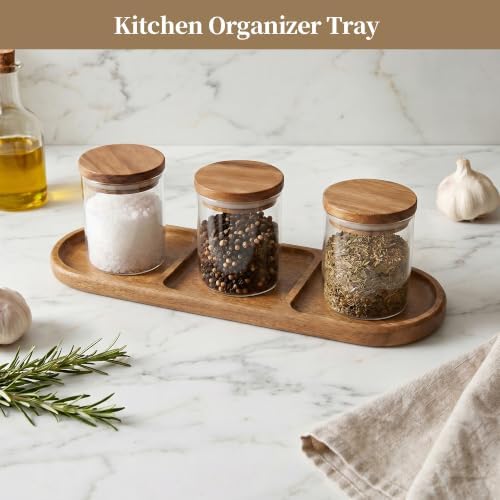 Small Wooden Tray | Acacia Wood Tray for Vanity, Bathroom Counter, Coffee Table & Toilet | Perfect for Jewelry, Key & Catch All | Mini Charcuterie Board Serving Platter (Oval 3-Compartment) - Image 5