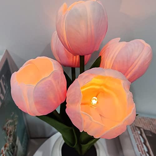 Flower Table Lamp Tulip Desk LED Night Light for Home Living Room Decor Artificial Flower with Vase Table Centerpieces for Birthday Holiday Party Wedding Room Decoration (Pink)… - Image 3