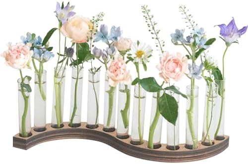 Test Tube Vases for Flowers，Small Plant Propagation Station，S Shape Plant Terrarium with Wooden Stand(Amber) by Unknown