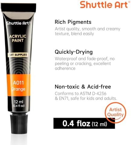 Shuttle Art Acrylic Paint Set, 30 x12ml Tubes Artist Quality Non Toxic Rich Pigments Colors Great for Kids Adults Professional Painting on Rocks Canvas Wood Clay Fabric Ceramic Crafts - Image 3