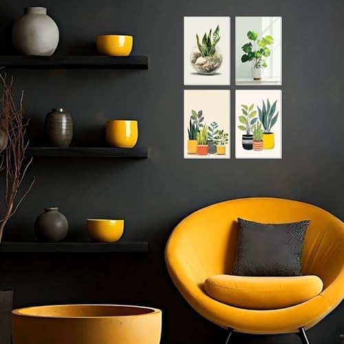 4 Pack Framed Paint By Numbers Kit for Adults Beginner Green Plant Adult Paint By Number Kits on Canvas Plants Painting By Numbers for Adults with Frame Diy Painting Kits for Home Wall Art 8x12 Inch - Image 3