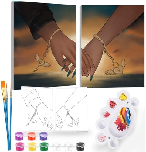 2Pcs Painting by Numbers Paint and Sip Kit for Adults,Pre Drawn Canvas to Paint for Flower Butterfly Date Night for Couples DIY Acrylic Painting Kits 8×10 (Bracelet) by iPaint