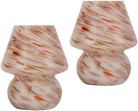 Mushroom Lamp Small Glass Table Lamp, Bedside Nightstand Lamp, Cute Desk Lamp for Bedroom, Dorm, Living Room & Kitchen, Classic Vintage Home Decor Lamp (2, Dusty Rose&Burnt Orange Swirl Glass) by Unknown