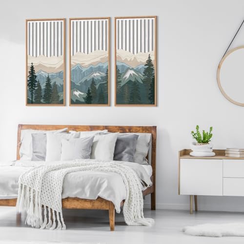 IARTTOP Large Mountain Wood Wall Art Framed Decor Set of 3, Modern Mountain Landscape Wall Art Nature Artwork Wall Decor for Bedroom, Living Room, Office-16 x32 - Image 4
